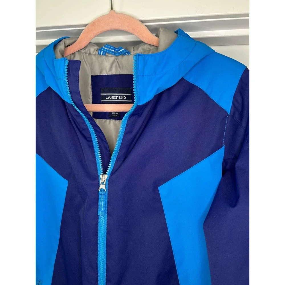 Lands End Kids Youth Ski Snow Hooded Jacket Blue Large 14‎ 16 Insulated Coat